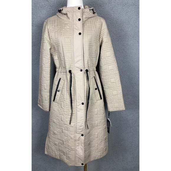 Karl Lagerfeld Paris Women's Hooded Quilted Anorak Coat Medium Sand (Beige) NWTs - Picture 1 of 8
